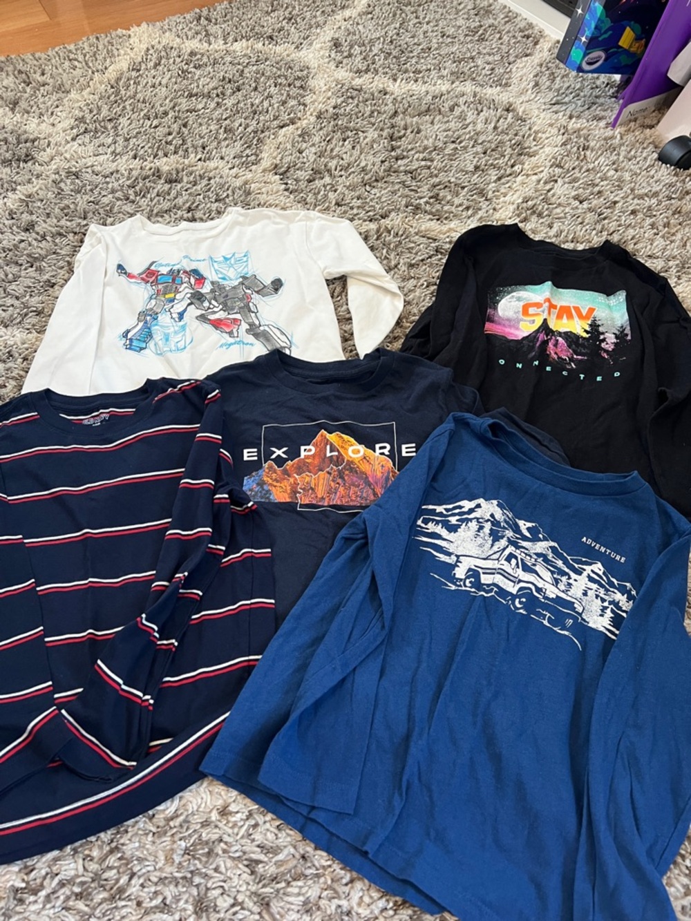 Old Navy Boys Long Sleeve Blue Adventure Graphic Tee - Mountain Explorer